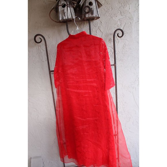 Too Tang Red Asian Style Dress Red Lace Size Large L 88074 Sheer Overlay - Picture 3 of 11